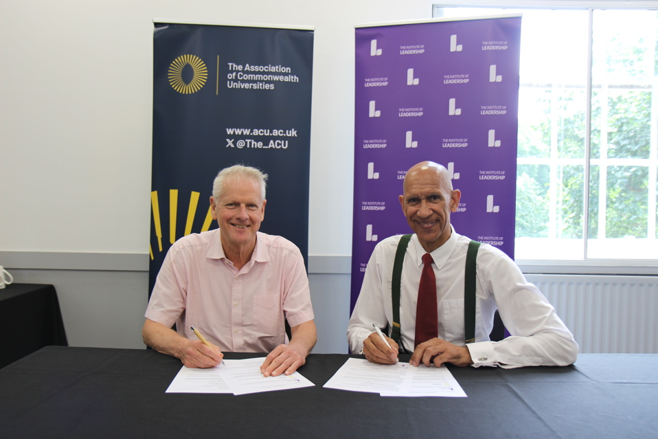 Professor Colin Riordan, Secretary General and Chief Executive of the ACU sat next to John Williams, Chief Executive Officer of the IoL signing the memorandum